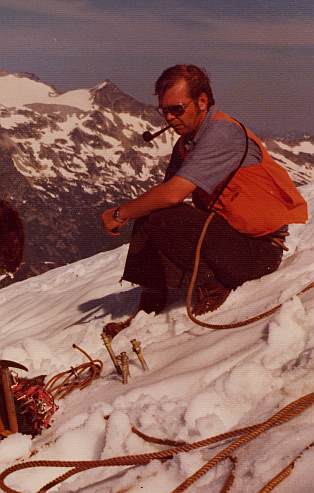 Jerry Olson surveying Mining Claims on Boston Glacier in 1976.